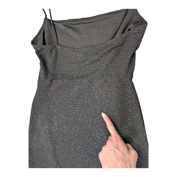 Windsor Black Asymmetrical Mini Dress L Spaghetti Straps Bodycon Rhinestones - Picture 5 of 16